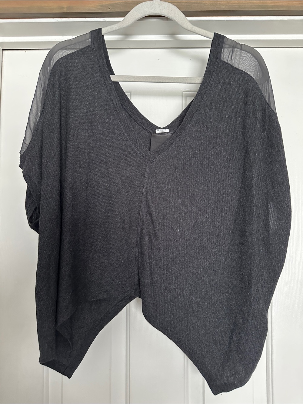 Heather Tees Charcoal Gray V-Neck Sheer Shoulder Tunic